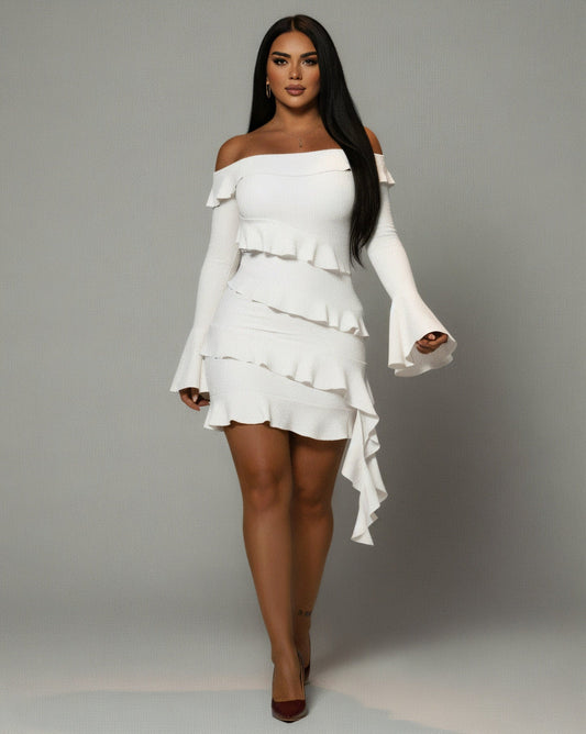 JANINE Ruffled Off Shoulder Mini Dress