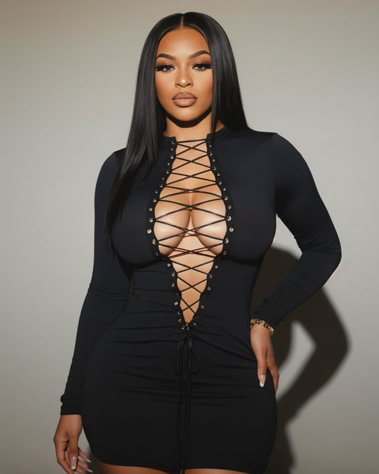 MITCH Lace-Up Bodycon Mini Dress