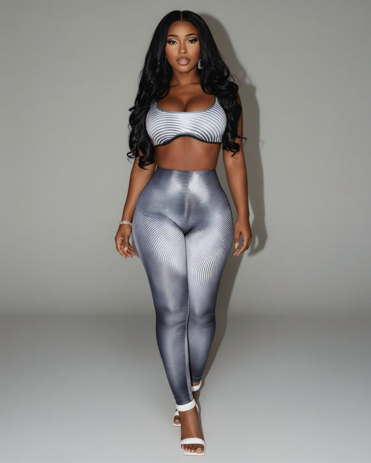 ELAINE Abstract Striped Crop Top & Leggings Set