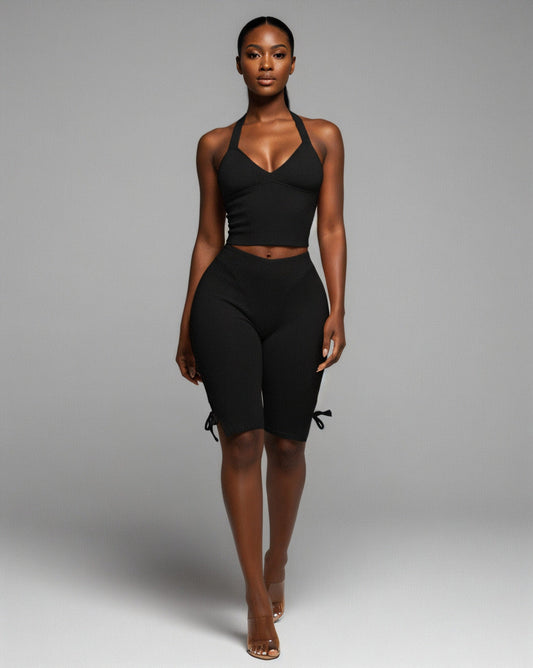 CHIYA Halter Crop Top & Side-Tie Capri Pants Set