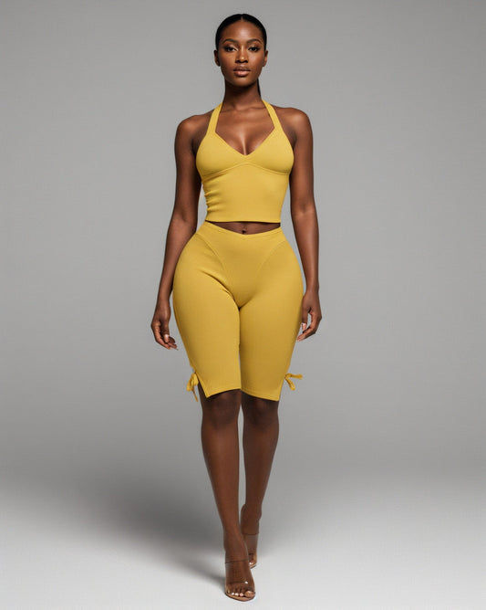 CHIYA Halter Crop Top & Side-Tie Capri Pants Set